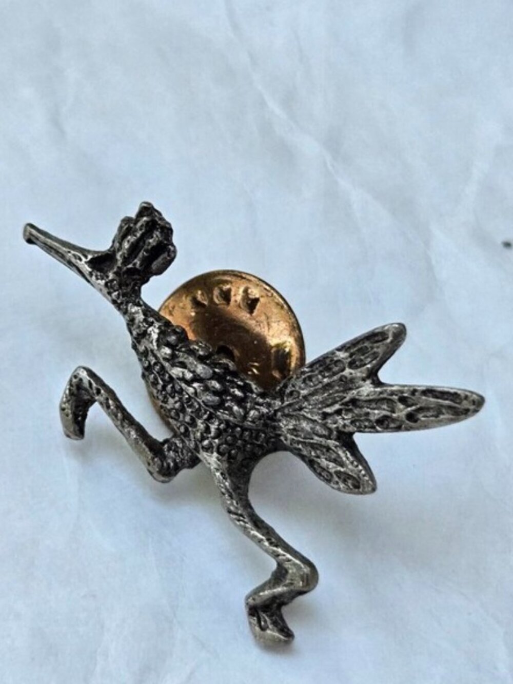 80's Pewter Roadrunner Lapel Pin Figural Bird Pinback Button Brooch Fashion VTG